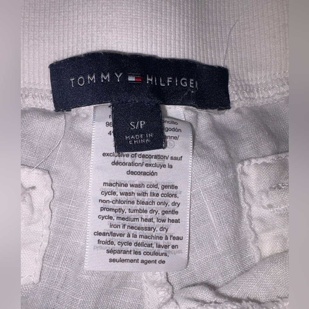 Tommy Hilfiger White 100% Linen Jogger Pants Size Small Coastal Resort Chic - Picture 5 of 9